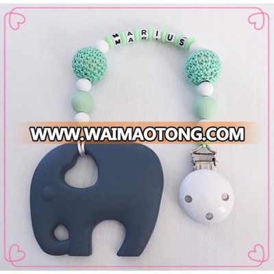 Wholesales Baby Wooden Beads Rattle Toys Infant Solicone Animal Pacifier Chain