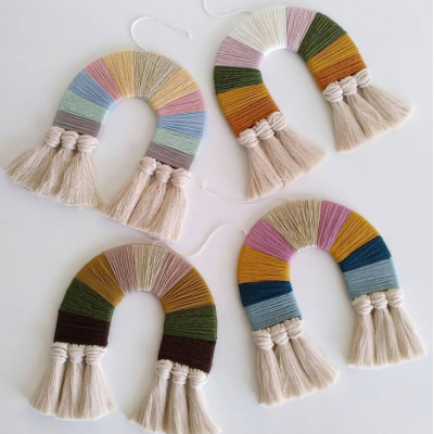 Wholesales Rainbow Wall Decor Macrame Wall Hanging for Nursery Decorative Rainbow with Tassel Soft Cotton Rope Cute Woven Wall