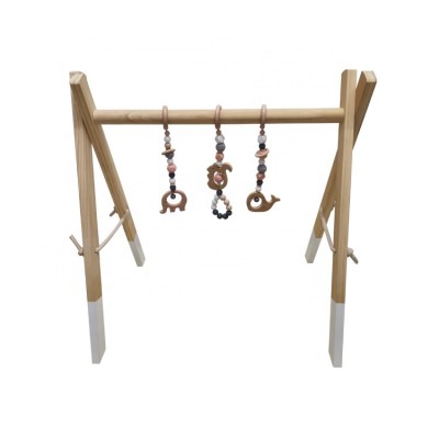 Heybabee Natural Unfinished Wooden Scandinavian Fitness Gym Baby Indoor Activity Center Arch Play Gym