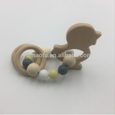 Wholesales DIY Handmade Baby Wooden/Silicone Beads Teething Toys Infant Cute Duck Shaped Chewing Teethers