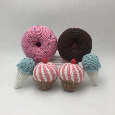 Wholesales 100% handmade crochet donuts toys baby stuffed ice cream amigurumi toy MFB-030