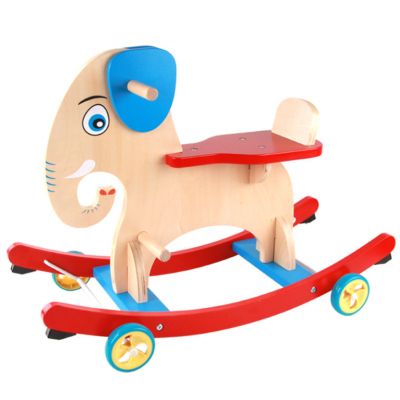 Wholesales Elephant Designed Wooden Rocking Horse Baby Wood Ride On Animal Toys With Wheels MFRH-002