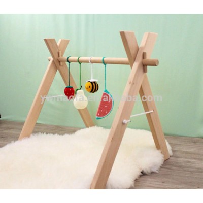 Heybabee Baby Natural Wooden Gym Frame Infant Foldable Play Activity Gym Gener Neutral Hanging Bar Without Hanging Toys