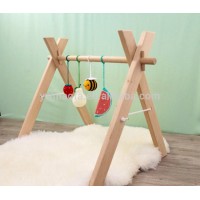 Heybabee Baby Natural Wooden Gym Frame Infant Foldable Play Activity Gym Gener Neutral Hanging Bar Without Hanging Toys