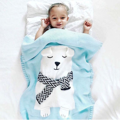 Amazon Hot Selling Acrylic Yarn Knitted Baby Throw Blanket Children 3D Bear Blankets