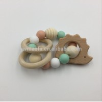 Factory-Direct Wholesales DIY Baby Wooden Hedgehog Teething Toys Infant Animal Shaped Silicone Beads Teethers