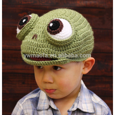 Wholesales Baby Crochet Frog Styled Hat 100% Handmade Knitted Funny Winter Warm Pocket Hat