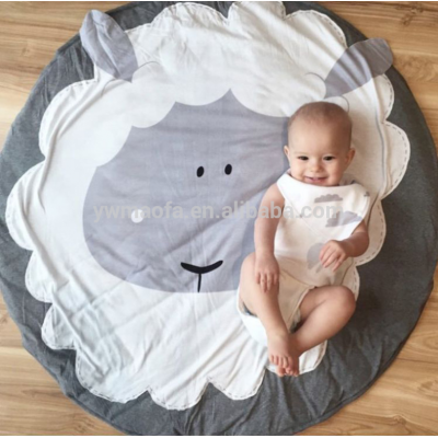 INS Hot Selling Baby Cotton Fabric with Sheep Printing Floor Mat Kids Bedroom Game Activity Gym Round Cartoon Rug