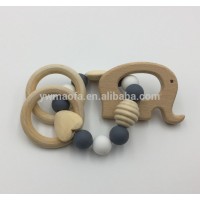 Wholesales DIY Wooden Baby Teethers Kids Elephant Shaped Silicone Beads Teething Toys