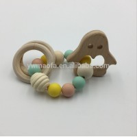 Wholesales DIY Wooden Baby Teether Animal Penguin Shaped Silicone Beads Teething Toys