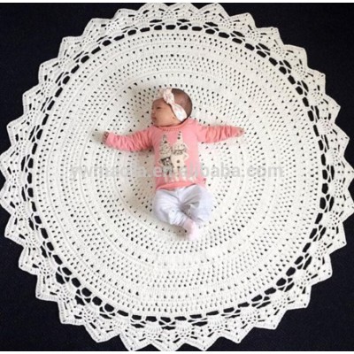 Factory-direct Selling 120x120CM Big Round Crochet Baby Rug 100% Cotton High Quality Flower Pattern Bedroom Carpet Washable Rug