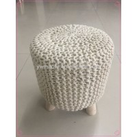 Wholesales Home Decorative Crochet Round Wooden Stool Pouf Ottoman