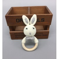 Wholesales Baby Wooden Ring Rattle Toys Crochet Bunny Design Rattles