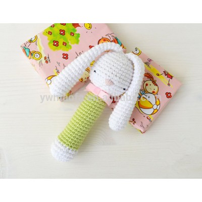 Wholesales 100% Handmade Crochet Bunny With Long Ears Rattle Toys Infant Cotton Yarn Knit Teething Toys