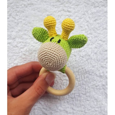 Wholesales Baby Wooden Ring Rattle Toys 100% Handmade Crochet Deer Teething Toy