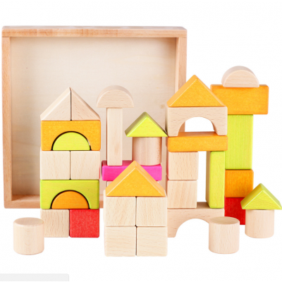 Wholesales 38PCS Natural Beech Wooden Building Colourful Blocks Children's Educational DIY Toy