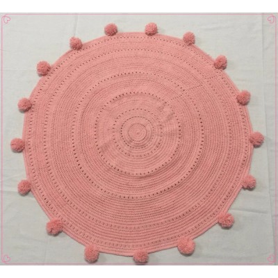 47"x47" Large Baby Round Crochet 100% Acrylic Nursery Rug With Ball Tassels Edge