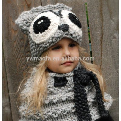 Wholesales Baby Crochet Owl Scarf Hat 100% Handmade Knitted Kids Funny Winter Warm Pocket Hat