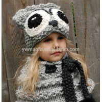 Wholesales Baby Crochet Owl Scarf Hat 100% Handmade Knitted Kids Funny Winter Warm Pocket Hat