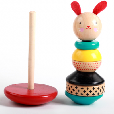 Wholesales Rabbit Reactor Tower Cartoon Stacked Layers Baby Wooden Rabbit Tumbler Toys