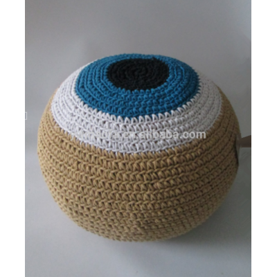 Hight Quality 100% Cotton Foot Stools Crochet Evil Eyes Round pouf ottoman Knitting Pattern Pouffe