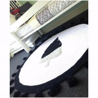 47x47 inches Big Round Baby Crochet Rug With Tassel 100% Handmade Knitted Leaf Design Infant Floor Playing Mat