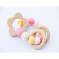 Wholesales Wooden Beads Flower Baby Teething Toys Infant Chewing Teether Toy