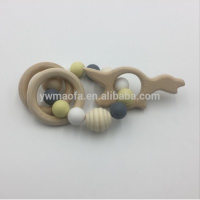 Wholesales Handmade DIY Wooden Baby Teether Animal Dinosaur Shaped Silicone Beads Teething Toys