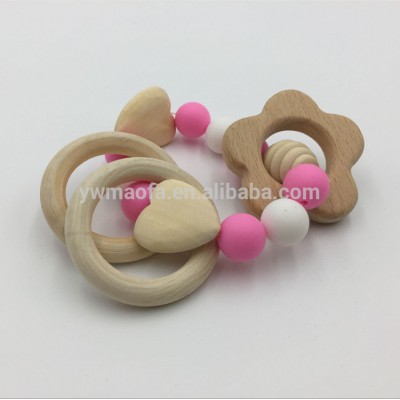 Wholesales DIY Wooden Baby Teethers Kids Flower Shaped Silicone Beads Teething Toys