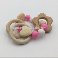 Wholesales DIY Wooden Baby Teethers Kids Flower Shaped Silicone Beads Teething Toys