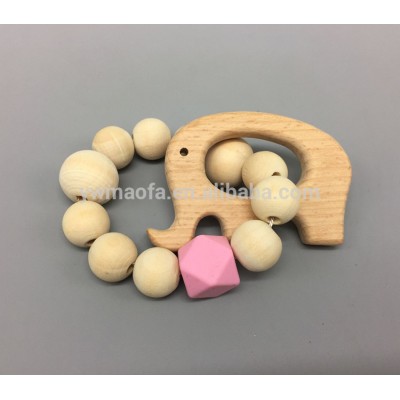 Wholesales Baby Wooden Elepahnt Teether Toys Infant Cute Animal Pacifier Chain