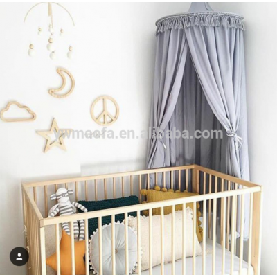 Wholesales Baby Bedroom Canopy Cotton Curtain Round Top Dome Hanging Mosquito Net Cover With Tassel Edge Decoration