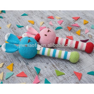 Wholesales 100% Handmade Crochet Bunny Rattle Toys Newborn Baby Animal Shaped Soft Teething Toys