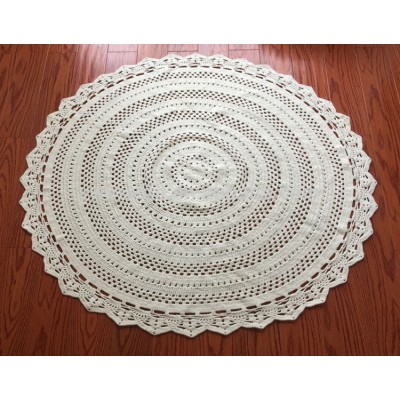 100% Cotton Round Crochet Baby Rug Flower Pattern Handmade Bedroom Play Mat for Kids