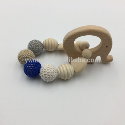 Wholesales Baby Crochet Wooden Beads Teething Toys Infant Cute Animal Elephant Shaped Pendant Teethers