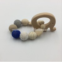 Wholesales Baby Crochet Wooden Beads Teething Toys Infant Cute Animal Elephant Shaped Pendant Teethers