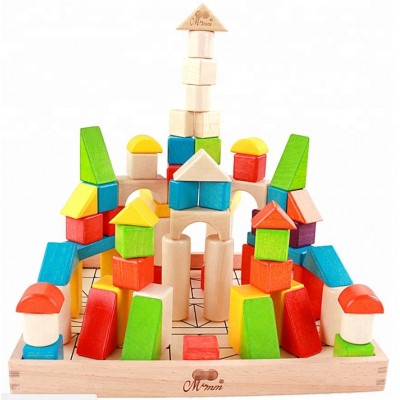 Wholesales 75PCS Beech Wooden Colourful Building Blocks For Kids Educational DIY toys