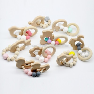 Factory-direct Sales DIY Baby Nursing Bracelet Beech Wooden Teether Chewing Beads Teething Rattle Toys