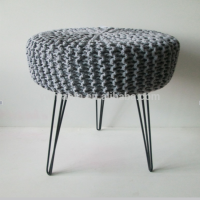 Wholesales Home Furniture Crochet Stool With Metal Foot Handmade Knitted Pouf Ottoman