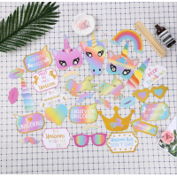 Wholesales 30pcs/set Rainbow Unicorn Pegasus Photo Booth Props Kit On A Stick Girl Birthday Party Supplies